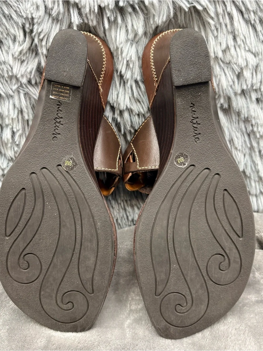 Nurture Lamaze Wedge Sandals Womens 8 Brown Leather Brazil Slide Braided